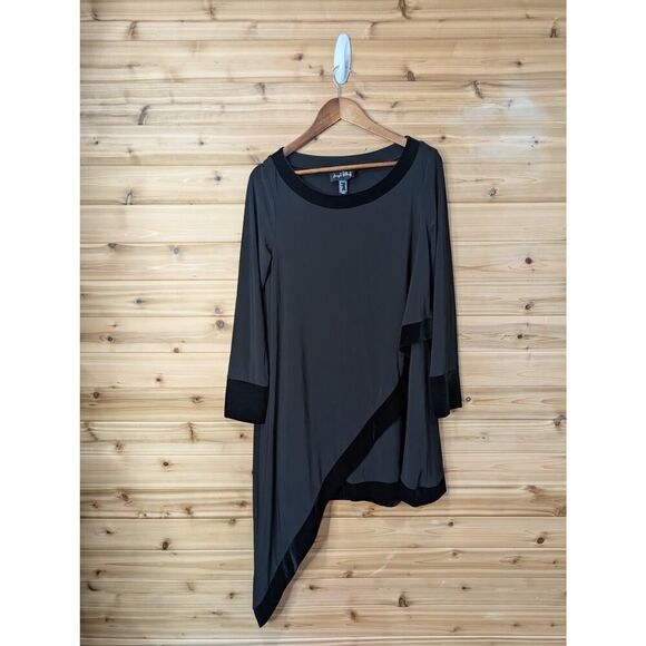 Joseph Ribkoff Tops - Joseph Ribkoff Top Womens 8 Black Asymmetrical Hem‎ Tunic Velvet Trim